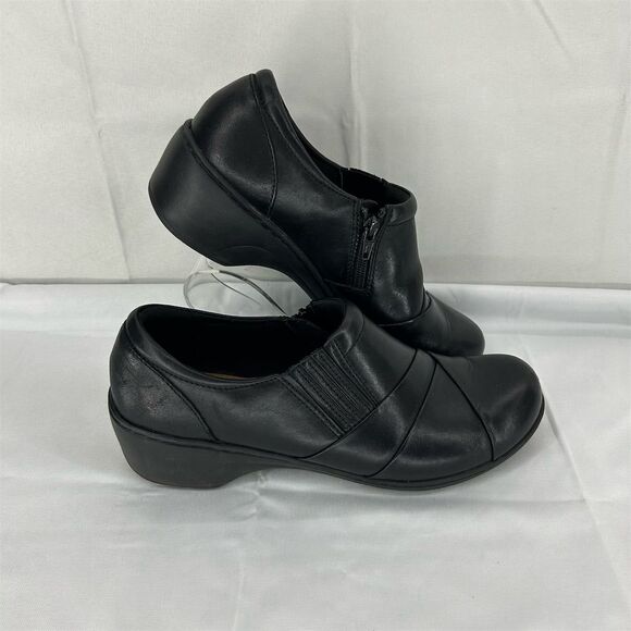 Clarks Women's Channing Essa Black Leather Clogs Size 10 Casual Shoes - Picture 1 of 10